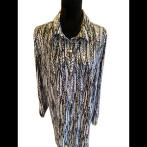 Catherine’s Blouse Long Top or Short Dress Plus Sz 1X Black & White Long Sleeve